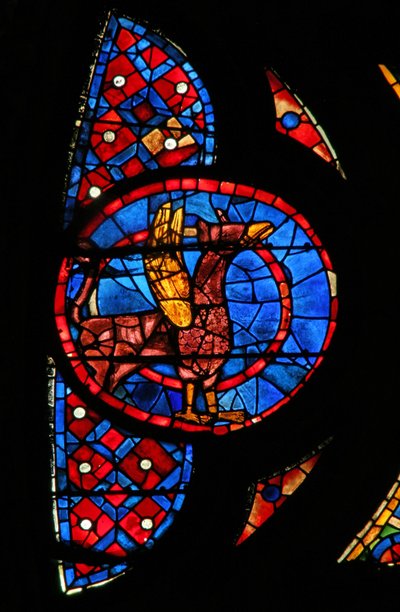 Ventana w115 que representa una bestia alada de French School