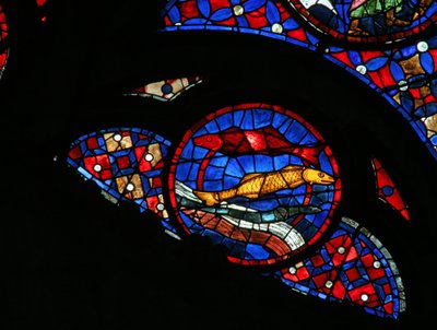 Ventana w115 que representa la Creación de los peces de French School