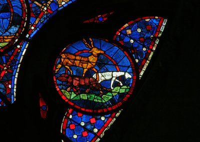 Ventana w115 que representa la Creación de los animales de French School