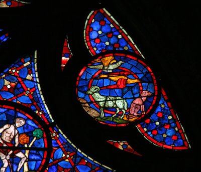 Ventana w115 que representa la Creación de las aves y los animales de French School