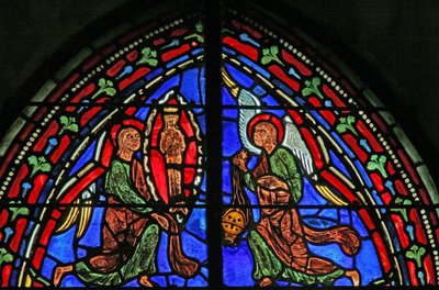 Ventana w11 que representa el alma de San Andrés ascendiendo al cielo de French School