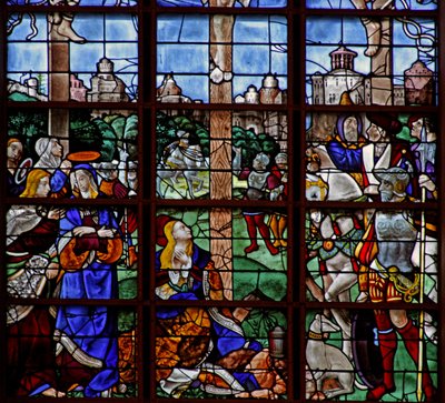 Ventana w11 que representa la Crucifixión - la escena al pie de la Cruz de French School