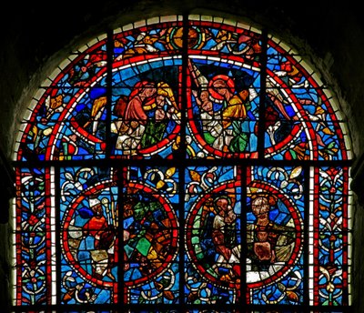 Ángeles llevan almas al Paraíso; panel fragmentario - ¿un obispo? el seno de Abraham de French School