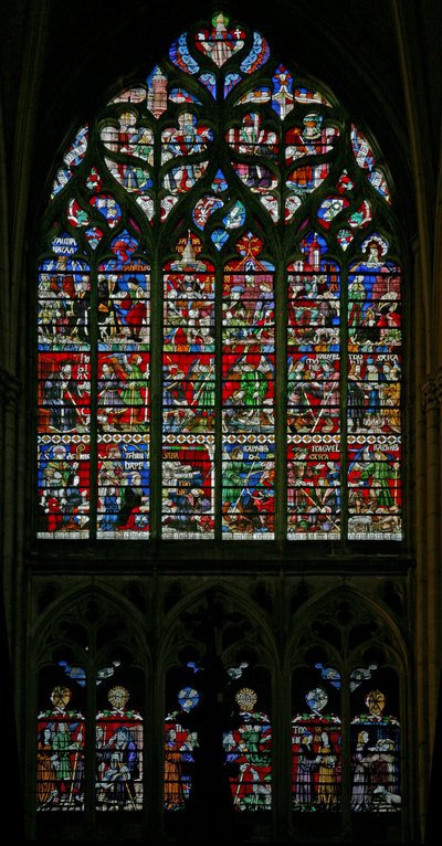 Ventana w129 que representa la Historia de Tobías de French School