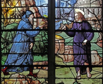 Ventana w12 que representa la Tentación en el Desierto de French School