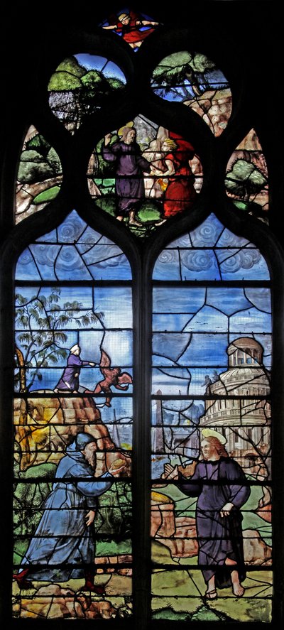 Ventana w12 que representa la Tentación en el Desierto de French School
