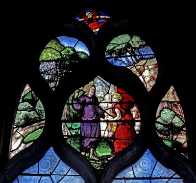 Ventana w12 que representa la Tentación en el Desierto de French School