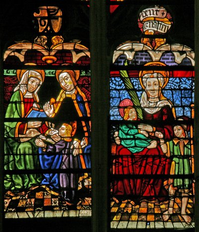Ventana w132 que representa a María Salomé, Santa Ana, María y Cristo de French School