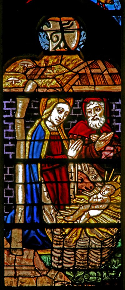 Ventana w132 que representa la Natividad de French School