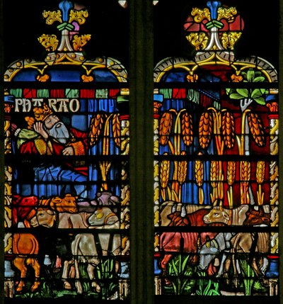 Ventana w134 que representa una escena de la historia de José: el faraón sueña con los años de abundancia de French School