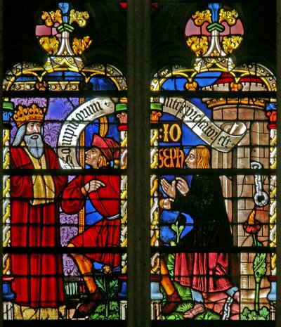 Ventana w134 que representa una escena de la historia de José: el sueño del faraón; José interpreta; los magos en prisión de French School