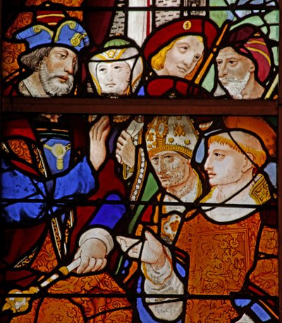 Ventana w13 que representa una escena de la vida de San Vicente: el santo ante el Emperador Daciano de French School