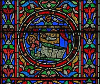 Ventana que representa la Natividad de French School