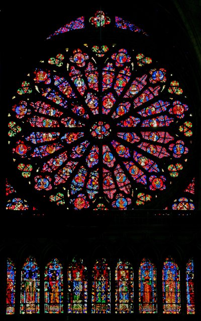 Ventana w141 que representa la Muerte de la Virgen María de French School