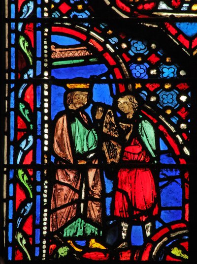 Ventana w14 David tocando el arpa para Saúl I Sam XVI 23 de French School