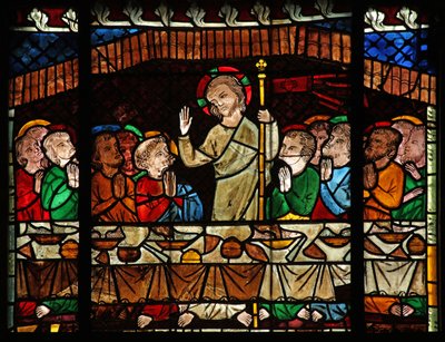 Ventana w14 que representa a Cristo apareciendo a los Apóstoles reunidos como en la Última Cena de French School