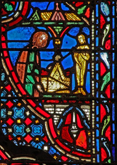 Ventana w14 El Arca de la Alianza en el templo de Dagón (y el ídolo) I Sam V 2 de French School