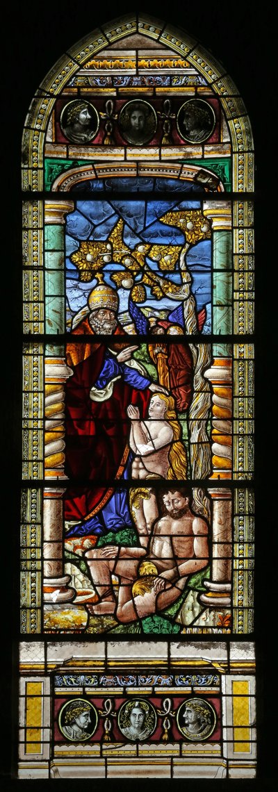 Ventana w15 que representa la Creación de Eva (moderna) de French School