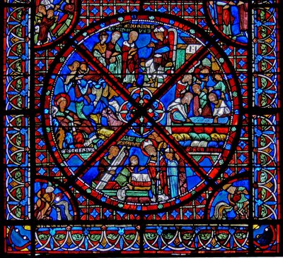 Ventana w15 que representa la historia de las reliquias de San Esteban: la sección inferior de la ventana de French School