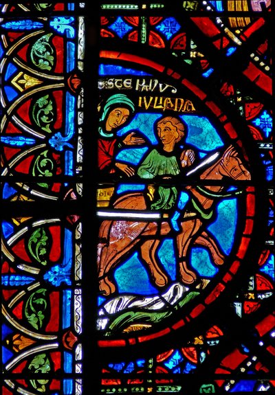 Ventana w15 que representa la historia de las reliquias de San Esteban: las reliquias son llevadas a Constantinopla de French School