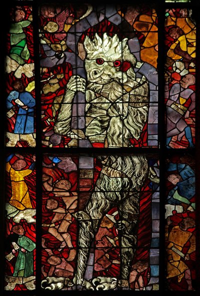 Ventana w16 que representa una escena del Juicio Final: el Diablo asiste de French School