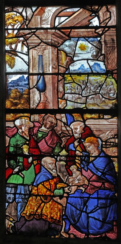 Ventana w16 que representa la Adoración de los Magos de French School