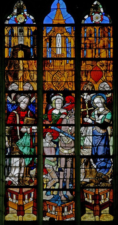 Ventana w17 que representa a San Lorenzo, San Martín y Santa Margarita de French School