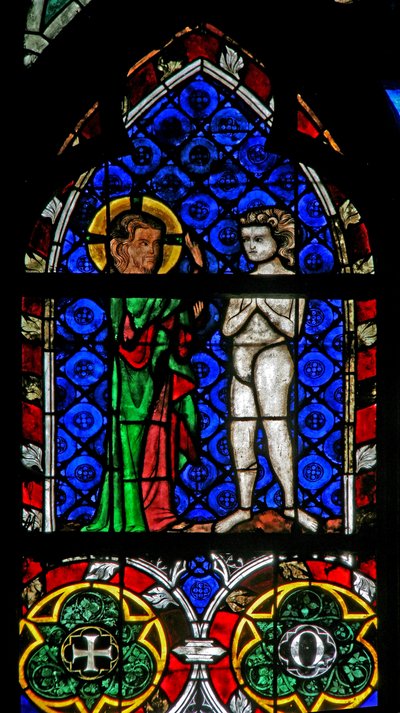 Ventana w17 que representa la Creación de Adán de French School