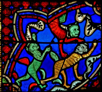 Ventana w18 que representa a Santiago y demonios que se agitan de French School