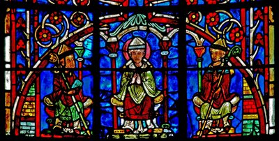 Ventana w19 que representa a San Nicolás convirtiéndose en Obispo de Myra de French School