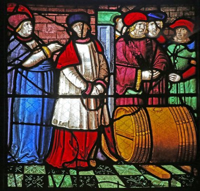 Ventana w19 que representa la Vida de San Remigio. El milagro del vino en Cernay de French School