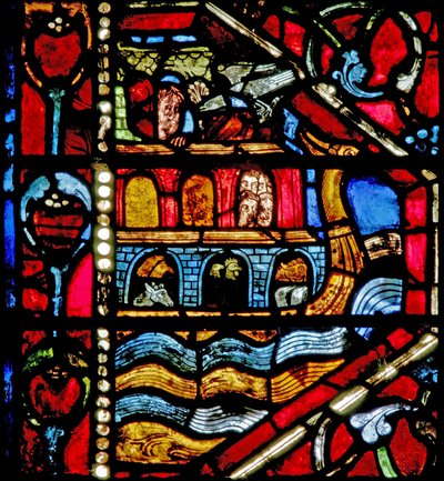 Ventana w19 que representa la historia del Arca de Noé: la paloma regresa de French School