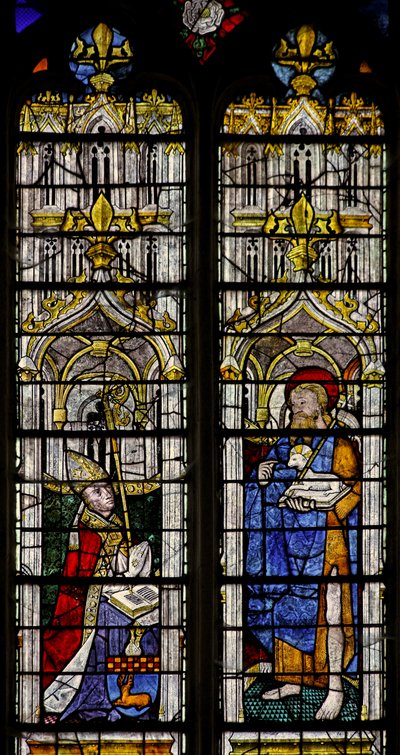 Ventana w1 que representa a San Juan Bautista y el donante Jean Barton de French School