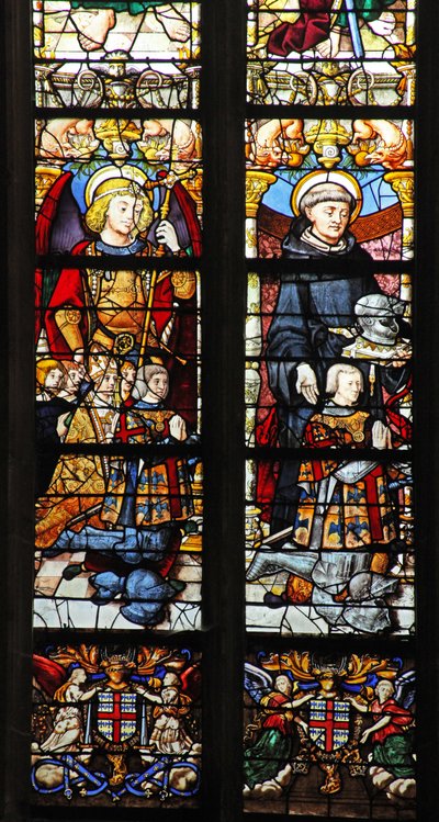 Ventana w1 que representa a San Miguel y San Guillaume con donantes de Montmorency de French School