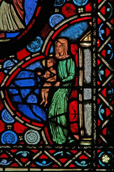 Ventana w1 que representa una escena de la vida de San Martín de French School