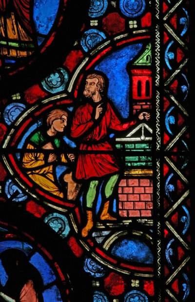 Ventana w1 que representa una escena de la vida de San Martín de French School
