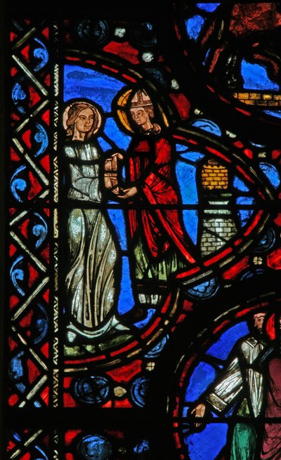 Ventana w1 que representa una escena de la vida de San Martín de French School