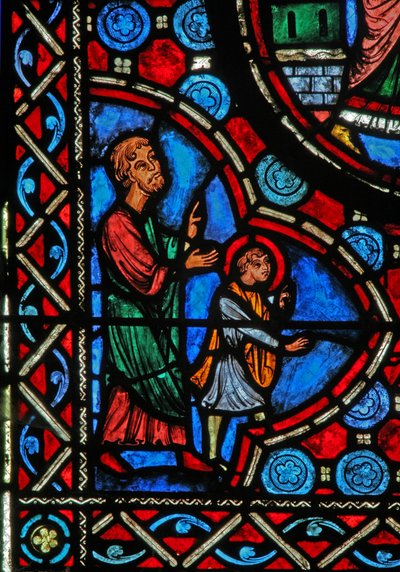 Ventana w1 que representa una escena de la vida de San Martín de French School