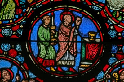 Ventana w1 que representa una escena de la vida de San Martín: celebrando Misa de French School