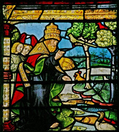 Ventana w1 que representa la Creación de peces y aves de French School