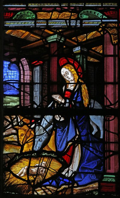 Ventana w1 que representa la Natividad de French School