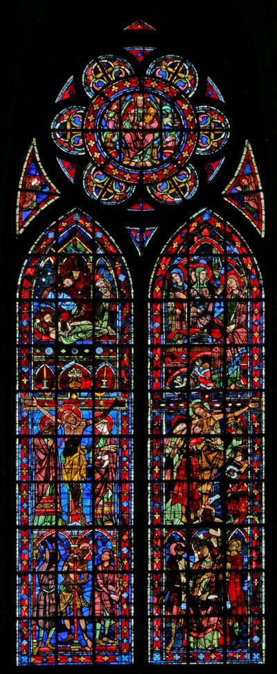 Ventana w200 que representa escenas de la Pasión de French School