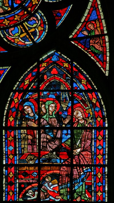 Ventana w200 que representa una escena de la Resurrección: las Santas Mujeres en el Sepulcro de French School