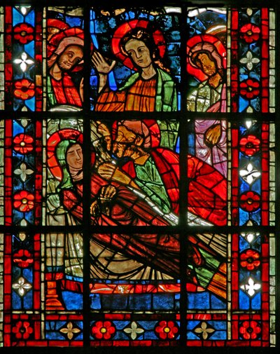 Ventana w201 que representa la Muerte de la Virgen María de French School