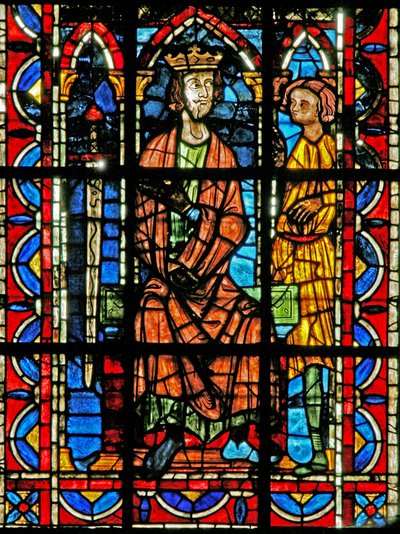 Ventana w202 que representa a San Juan con el Emperador Domiciano de French School