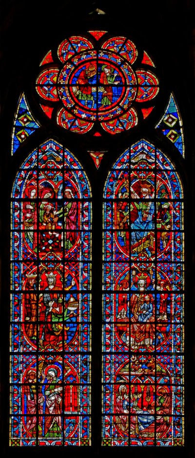 Ventana w203 que representa la Anunciación y la Infancia de Cristo de French School