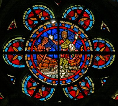 Escena de una leyenda de San Nicolás: el milagro del niño y la copa de French School