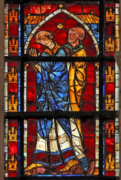 Ventana w205 que representa dos figuras de French School