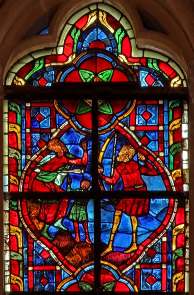 Ventana w207 que representa a Caín asesinado por su nieto de French School