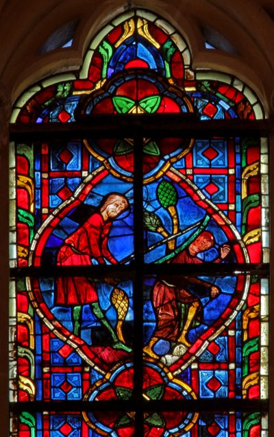 Ventana w207 que representa el castigo de Lamec de French School